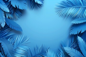 A visually striking abstract background featuring palm leaves in various shades of blue, creating a calming tropical atmosphere.