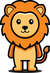 Cute Lion Cartoon Vector Icon illustration On White Background.