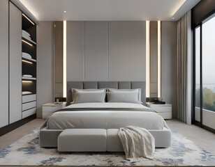 modern living room with bed