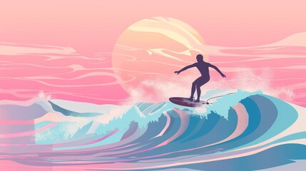 Abstract background template of a surfer surfing with tides.