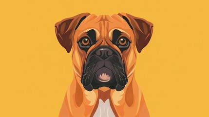   A yellow background features a close-up of a dog's face with the dog's name visible