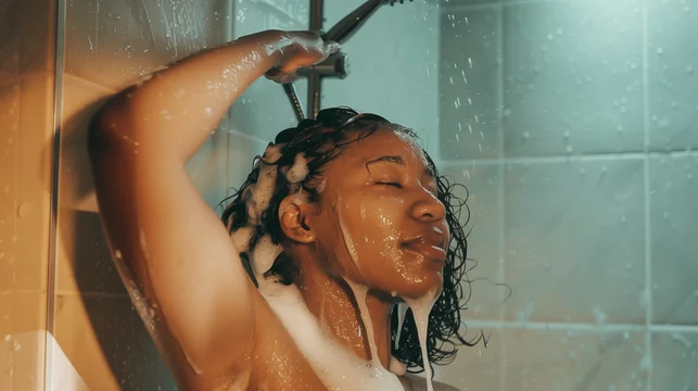 Woman enjoying a soothing shower