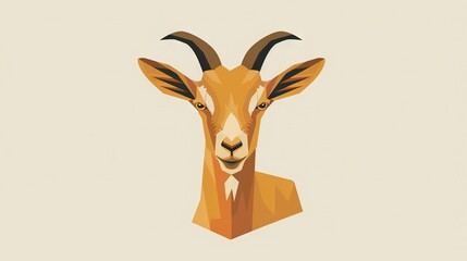  Goat Head Close-Up on White Background with Brown and Black Stripe
