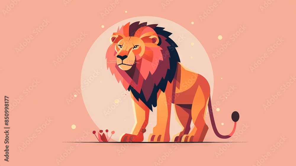 Wall mural a lion stands on a pink background with a circle saying 'welcome to my website'