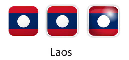 Laos flag vector icons set in the shape of rounded square