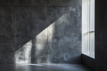 Obraz premium Slate gray wall with a clean glare from a minimalist designed window, sleek and modern