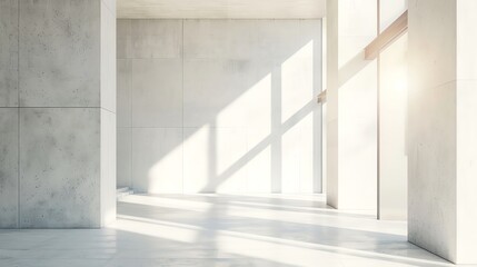 Fototapeta premium Bright white wall with a bold, sunlit glare from a clerestory window, emphasizing clarity and openness