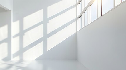 Obraz premium Bright white wall with a bold, sunlit glare from a clerestory window, emphasizing clarity and openness