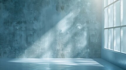 Gentle blue wall with a diffuse light glare from a frosted glass window, adding texture and interest to the space