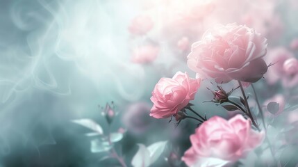Obraz premium Misty rose background with soft, dispersed light pooling in the center, romantic and soft