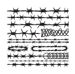 
Barber Wire set isolated white background. Razor Wire in trendy minimal geometric style. Brutal prison fence collection. Vector illustration can used web design