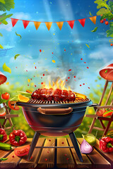 Summer picnic background with barbecue