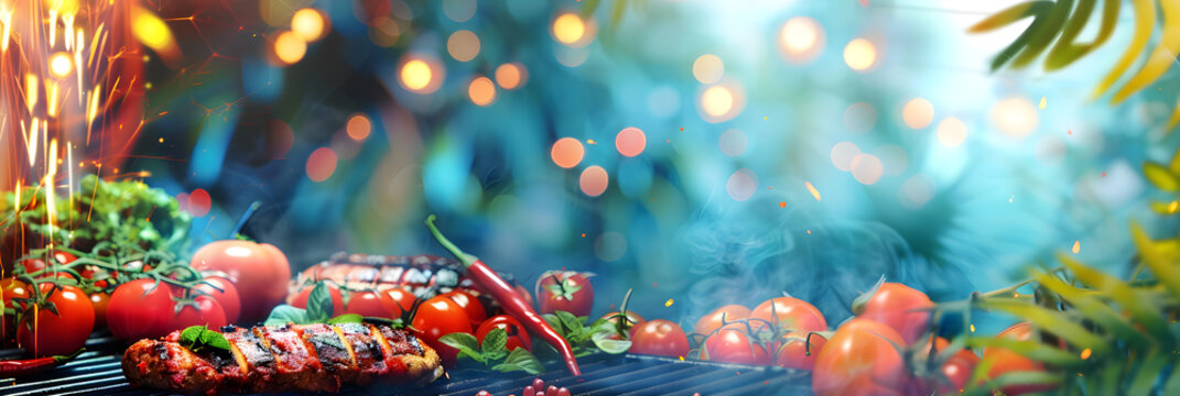 Summer picnic background with barbecue