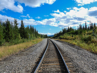 Railroad .through Alaska's beautiful Denali National Park in early fall