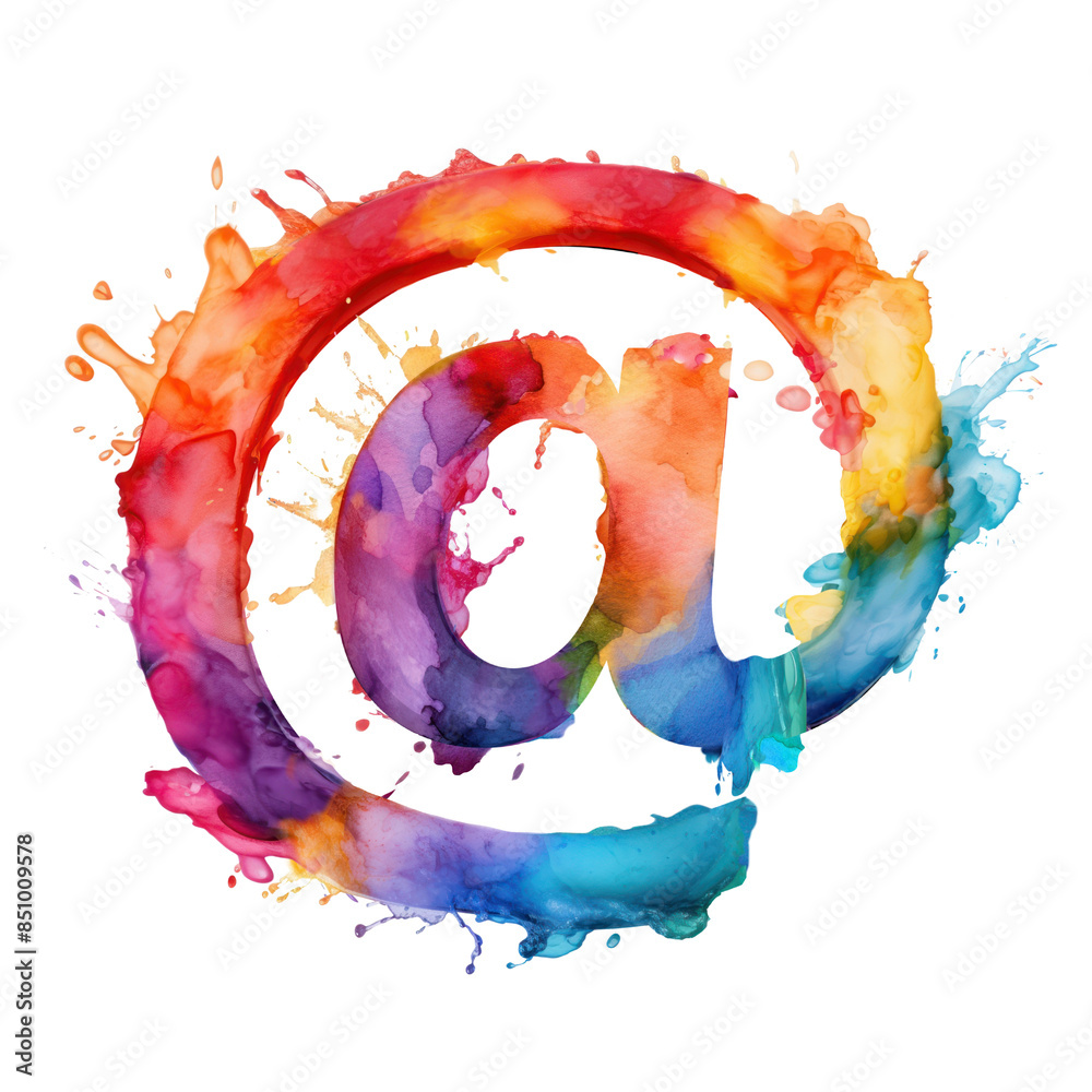 Poster At sign png splashed watercolor symbol, transparent background