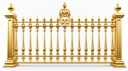 A detailed and luxurious golden fence featuring intricate designs and ornaments, perfect for high-end properties