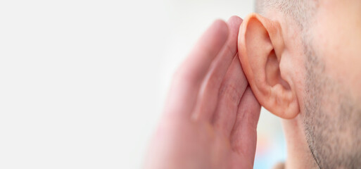 Close-up detail young male ear, showcasing intricate structure human hearing organ