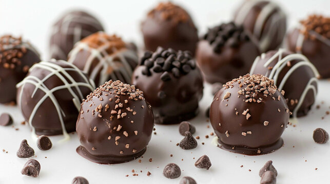 Chocolate truffels on a white background