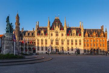 Fototapeta premium General view of Provinciaal Hof, Provincial Court, on the Markt of Bruges, Belgium