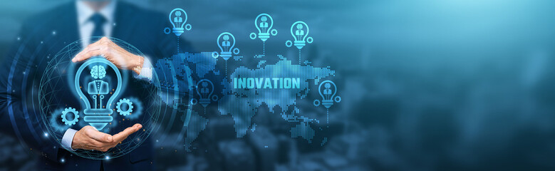 Hand holding global network connection on innovation, connectivity, communication, digitalization, data exchange, technology and futuristic integration.