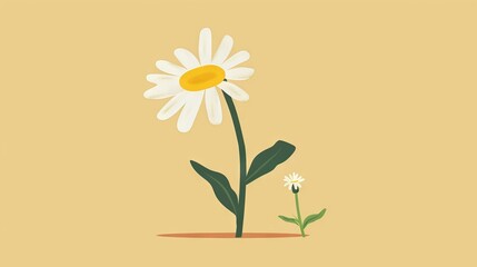   A vibrant yellow-and-white flower rests atop a lush green foliage, set against a warm light brown backdrop