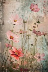 An artistic representation of flowers with a vintage textured background, invoking a sense of nostalgia and natural beauty