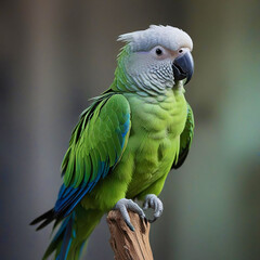 Obraz premium Green parrot on a gray background