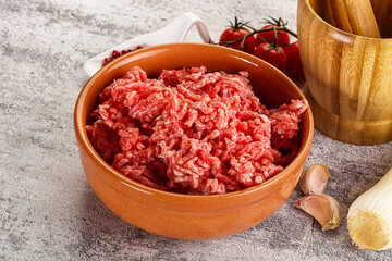 Minced beef meat in the bowl