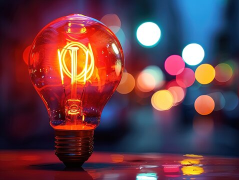 Vibrant Red Lightbulb Illuminates with Warm Glow