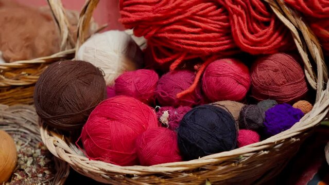 Naturally Dyed Wool Yarn. Basket of Alpaca and Llama Wool Dyed with Natural Colors