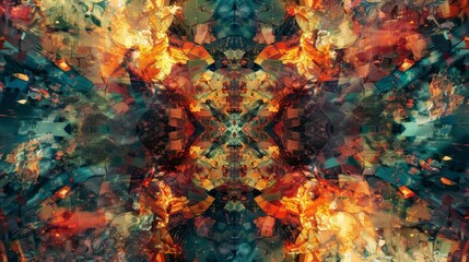 Abstract shapes and patterns reminiscent of a frenetic stock market floor in art