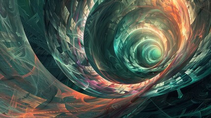 Naklejka premium Swirling ribbons of light and shadow weave monetary symbols against infinite backdrop