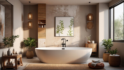 Tranquil Retreat: Spa-Inspired Bathroom with Natural Elements, Generative AI