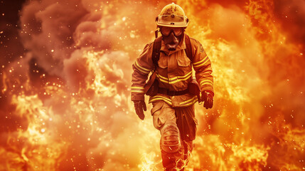 fire background, Heroic Firefighter Battling Intense Flames with Courage and Determination in a Dramatic Rescue Scene