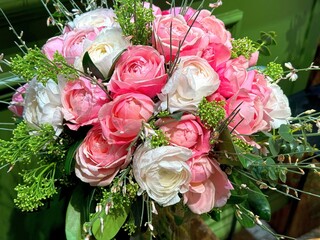 Beautiful bouquet of pink white roses flowers. 