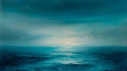 Obraz premium Azure and teal blend with mist like a serene ocean horizon at dawn