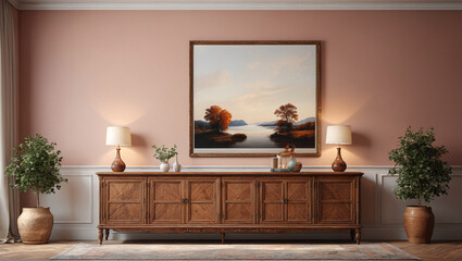 Classic Serenity: Calm Room with a Bare Wall and Antique Touches, Generative AI