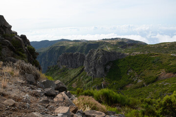 Mountain trail Pico do Arieiro, one of the highest mountains in Madeira, Portugal