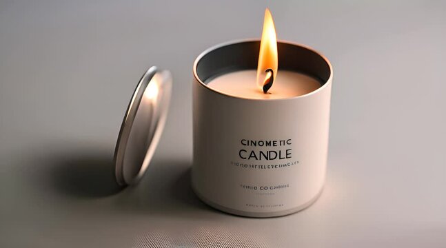Realistic 3D vector mockup of a scented candle in a glass jar