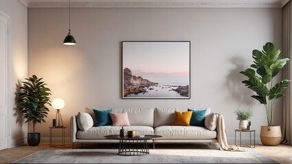 Elegant Escape: Calm Room with a Bare Wall and Fashionable Decor, Generative AI