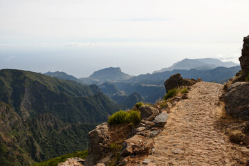Mountain trail Pico do Arieiro, one of the highest mountains in Madeira, Portugal