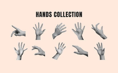 Set of vector human hands for retro collages. y2k eyes. vintage, grunge, punk, futuristic elements for banner