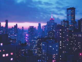 Obraz premium Stadt bei Dämmerung mit blauen und rosa Lichtern