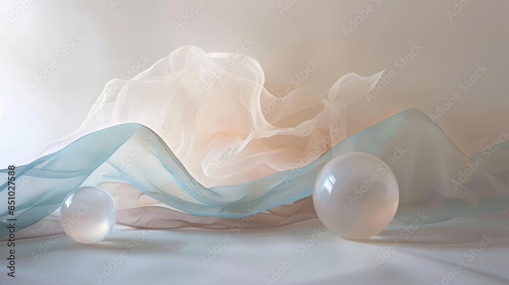 Canvas Prints soft orbs and translucent veils create a serene minimalist scene - Canvas Prints