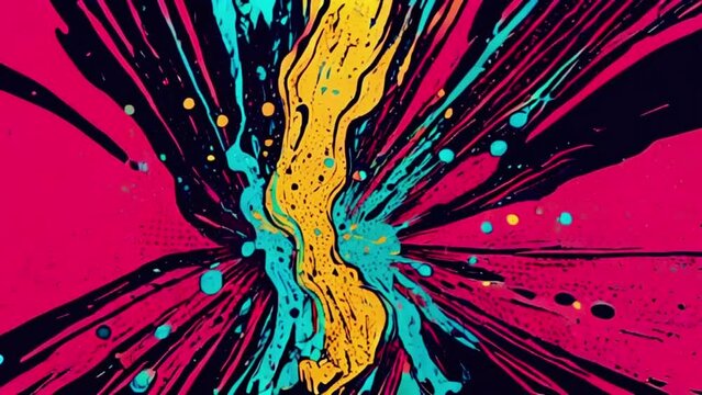 Dripping liquid in comic style,halftone, textures and patterns. Zine culture video loop with a doodle cartoon illustration look