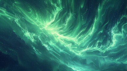 Abstract aurora with ribbons of light in emerald and sapphire hues