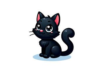 Cartoon cat with beautiful eyes, stylized and cute, bright colors, adorable on a white background