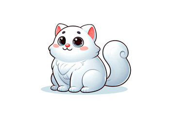 Cartoon cat with beautiful eyes, stylized and cute, bright colors, adorable on a white background