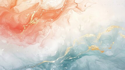 Fototapeta premium Watercolor texture with warm and cool tones and gold accents
