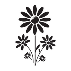 Vector illustration of camomile flower in simple hand drawn and linocut style. Simple contour vector illustration for cosmetics, postcard and pattern.